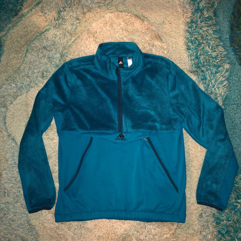 Adidas Faux Fur Half Zip Kangaroo Pocket Pullover